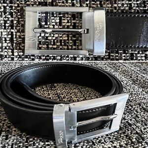 S.T.Dupont Paris Authentic $480 Silver Buckle Black Leather Business Belt 48/120