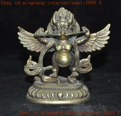 old Tibet Buddhism temple brass Redpoll Winged Garuda Bird Eagle Buddha Statue - Image 1 of 4