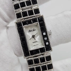Women's Park Lane Black Rhinestone Gemmed Band Watch Mother Of Pearl Silver Tone - Picture 1 of 9