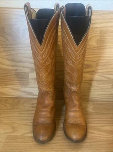 Vintage Tony Lama Cowboy Boots Leather Woman’s 5 1/2 B - Black Gold Label USA - Picture 1 of 18