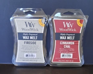 WOODWICK 2 PACK OF WAX MELTS CINNAMON CHAI & FIRESIDE 3OZ EACH SEALED - Picture 1 of 5