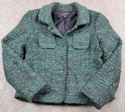 Ann Taylor Blazer женщин 2 зеленый черный синий кнопка с подкладкой шерстяная смесь - Изображение 1 из 4