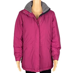 L.L.BEAN raspberry pink with grey trim Thinsulate Quilted winter coat SMALL VGUC - Picture 1 of 11