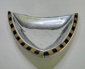 MCM Cast Aluminum Triangular Bowl With Black Checkerboard Inlay Edge - Picture 1 of 10