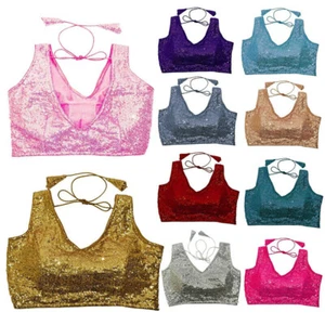 Blusa acolchada para mujer con lentejuelas de diseñador Choli punteada torso recortado Choli ropa de fiesta - Imagen 1 de 48