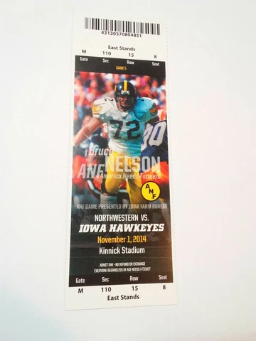 2014 Iowa Hawkeyes Northwestern Football Ticket Stub Cover