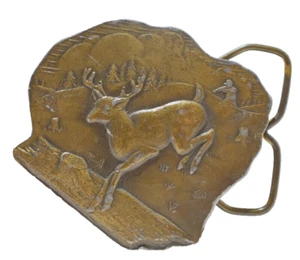 Fibbia per cintura western cowboy cervo cervo da corsa ottone bergamotto vintage - Foto 1 di 10