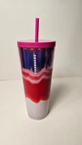2021 Starbucks Irridescent Wave Pink Red Swirl Venti Tumbler Holiday Winter - Picture 1 of 4