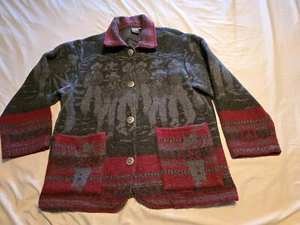 Ivy Western Patterned Unlined Blue Gray Red Button Front Jacket Size Large - Picture 1 of 11