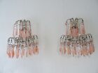 ~French Micro Beaded Pink & Clear Loaded Crystal Sconces, circa 1920~