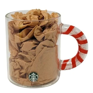 Starbucks 2020 Christmas Holiday Glass Clear Mug Candy Cane Bead Handle New - Imagen 1 de 7
