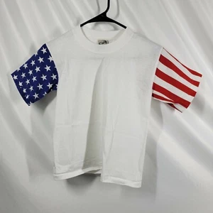 VTG 90s Cal Cru YTH MED July 4 Stars Stripes Single Stitched Sleeve T Shirt USA - Picture 1 of 8