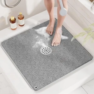 HITSLAM Shower Mat, 24X24 Inch Square Non Slip Bathtub Mat, Soft PVC Loofah Bath - Picture 1 of 7