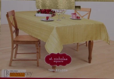 St Nicholas Square Christmas Gold Stripe Shimmer 60x84 Oblong Tablecloth  NWT - Image 1 of 2