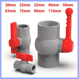 PVC Pipe Fittings 20mm-110mm Ball Valve Socket Solvent Weld / Female Thread Grey - Picture 1 of 41