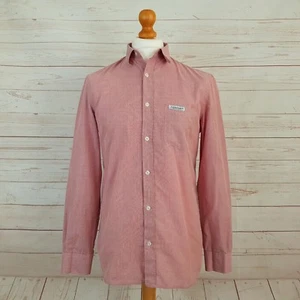 Lambretta Mens Red Button Down Long Sleeve Houndstooth Casual Cotton Mod Shirt M - Picture 1 of 8