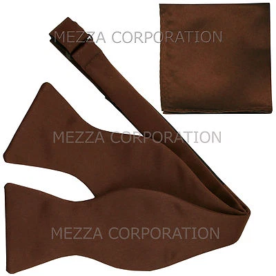 Nuevo en caja Juego de pajarita y pañuelo autoatado para hombre sólido 100% poliéster formal marrón Foto 1 de 4