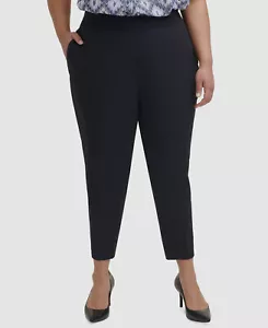 Calvin Klein Women's Blue Mid-Rise Slim-Leg Pull-On Dress Pants Plus Size 18W - Picture 1 of 3