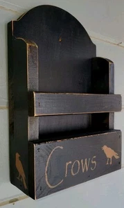 Primitive Crow Bird ~ Black Wood Storage Rack ~ Wall Or Free Standing - Picture 1 of 3