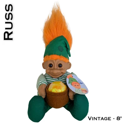 Muñeca Troll Russ Leprechaun De Colección con Etiqueta 8" Naranja Pelo Olla De Oro San Patricio Foto 1 de 4