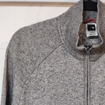The North Face Mens XL TG Grey Speckled Knit Zip Up Jacket Full Zip Pockets Wool - Image 1 of 4