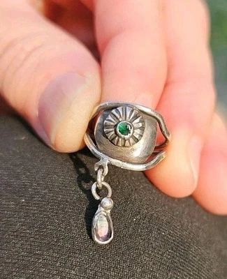 Кольцо Lover's Eye художественное ручной работы миди/розовый регулируемый изумруд чистое серебро - Изображение 1 из 4