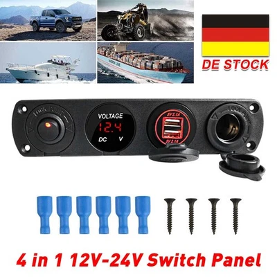 Zigarettenanzünder Auto Boot KFZ Einbau Steckdose 2 USB Ladegerät LED Voltmeter - Bild 1 von 4