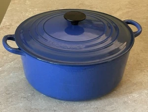 Le Creuset 28 Dutch Oven 7 1/4 Qt Blue Round Enameled Cast Iron Read Used W/Lid - Photo 1/20