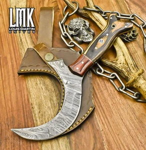LMK Forged Clever Chopper Axe Knife Twist Damascus Hard Wood Wooden Bolster EDC - Picture 1 of 9