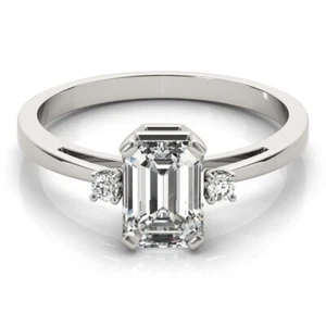 IGI-zertifizierter im Labor gezüchteter Diamant Ehering 1,20 kt Smaragdschliff 14 kt Weißgold - Bild 1 von 12
