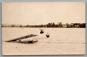 Postcard RPPC c1940s Crystal Lake Ontario Kids Jumping off Ramp Swimming - Picture 1 of 2
