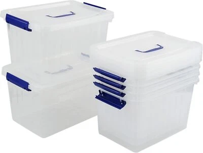 Caja de almacenamiento de plástico transparente de 10 L, caja de almacenamiento con pestillo con mango, paquete de 6 Foto 1 de 4