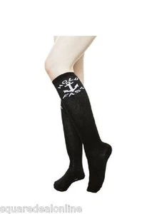 78541 Black White Hold Fast Anchor Knee High Socks Sourpuss Derby Nautical NEW - Picture 1 of 2
