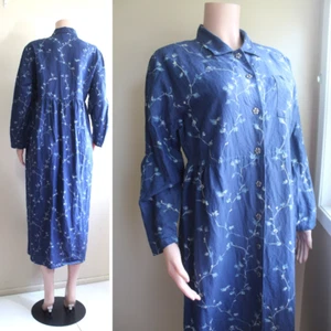 Monterey Bay L Blue Floral Button Up Sheath Dress Linen Rayon Shirtwaist Modest - Picture 1 of 11