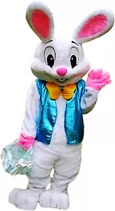 Plush Easter Bunny Rabbit with Vest Halloween Mascot Costume Party Cosplay Dress - Picture 1 of 12