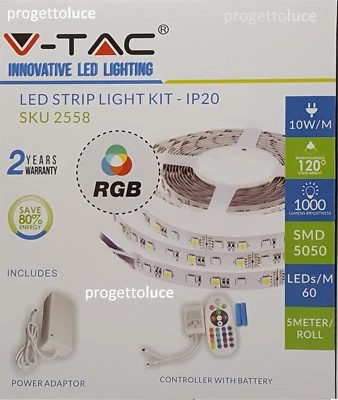  V-TAC KIT STRISCIA LED MULTICOLORE RGB 300 LED 5050 + CONTROLLER + ALIMENTATORE - Immagine 1 di 2