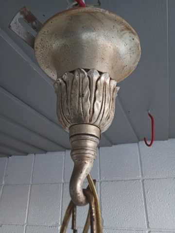 Antique Silver Bronze Caldwell Era Georgian Light Fixture Chandelier Mica Shades Cover