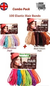 100 bandas elásticas para el cabello marrón crema negro pastel neón colores blancos brillantes delgados - Imagen 1 de 9