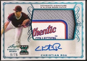 CHRISTIAN ROA 2020 Leaf Trinity DUAL AUTO Jersey LAUNDRY TAG LOGO PATCH /75 Reds - Picture 1 of 2