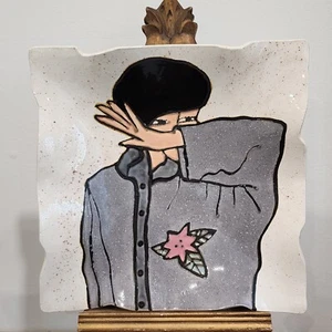 Vintage 1972 Artist Signed Barbara Demery Ceramic Square Art Platter - Picture 1 of 9