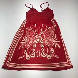 XXI Dress Womens Size Small Red Cream Tank Mini Silky Bandana V-Neck Stretch - Picture 1 of 12