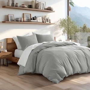 Waffle Dobby Weave Texture Comforter Set All Season Microfiber Bed Set Twin King - Picture 1 of 44