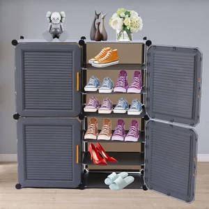 Shoe Rack DIY Shoe Storage Shelf Organizers Shoe Cabinet with Doors for Entryway - Picture 1 of 9