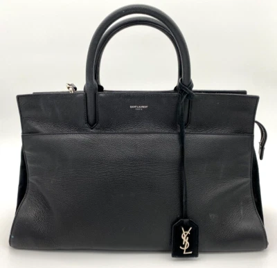 Bolso mediano Yves Saint Laurent de cuero de becerro granulado negro Cabas Rive Gauche Foto 1 de 4