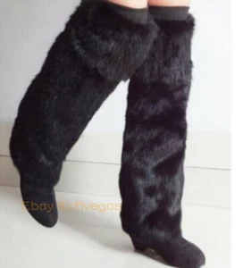 Mujeres Hombres 100% Piel de Conejo Real Calentadores de Piernas Invierno Leggings Bota Toppers Prendas exteriores - Imagen 1 de 6
