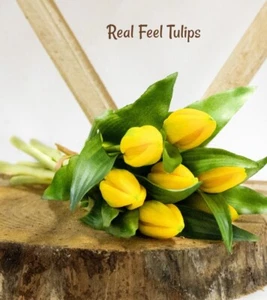 New Primitive Spring Artificial REAL FEEL YELLOW TULIPS Flower Bouquet Stems 12" - Picture 1 of 1