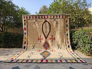 Large Moroccan Berber rug 8x10 Handmade wool rug Beni ourain white and pink rug - Picture 1 of 13