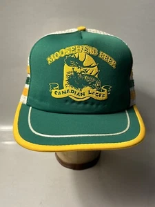 Vintage Moosehead Canadian Lager Beer Snapback 3 Stripe Mesh Trucker Hat Rare!! - Picture 1 of 7