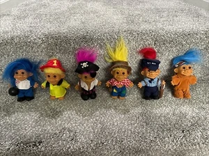 Lot of 6 Troll Dolls Pirate Bowler Police Fireman Indian Farmer Used - Picture 1 of 5