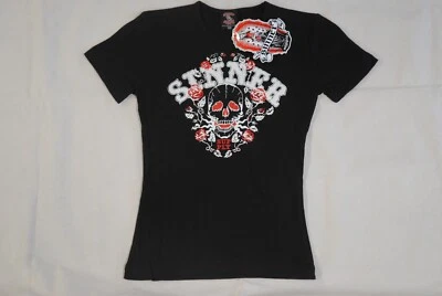 SINNER SUPPLY SKULL & ROSES LADIES FITTED SKINNY T SHIRT NEW OFFICIAL RARE - Image 1 of 4